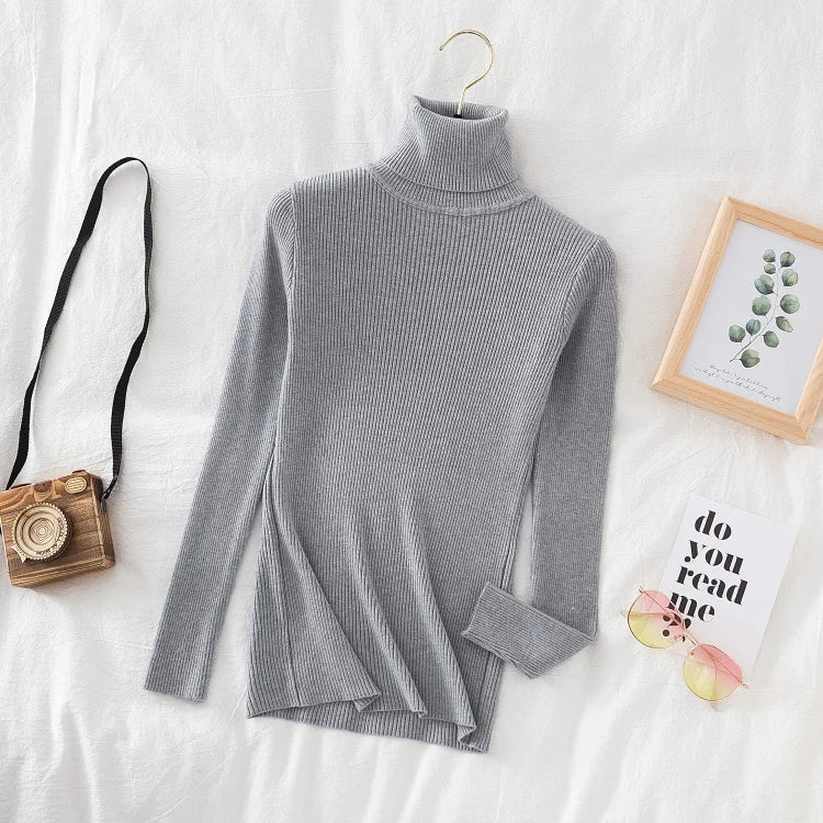 Women's Turtleneck Sweater Knitted Soft Pullovers cashmere Jumpers Basic Solid Soft Sweaters Women Autumn Winter Casual Top