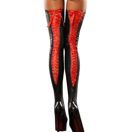 Comfortable Thigh-high Stockings Leather Lace Bow Long Socks Thigh Stockings