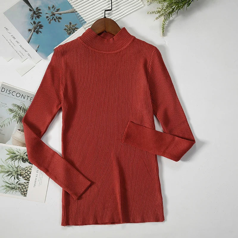 Women's Turtleneck Sweater Knitted Soft Pullovers cashmere Jumpers Basic Solid Soft Sweaters Women Autumn Winter Casual Top
