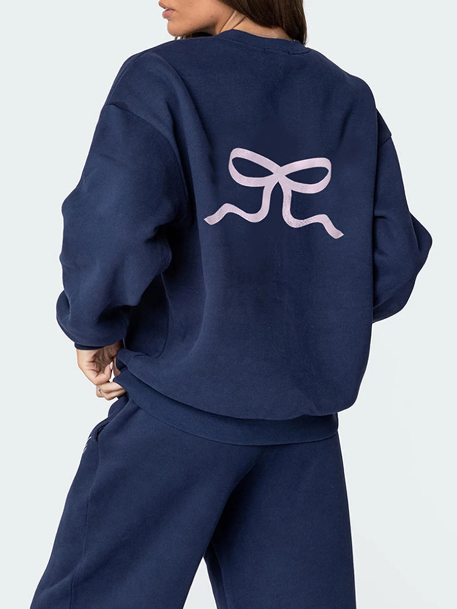 Women s 2-Piece Sweatsuit  Long sleeve O-neck and High Waist Wide Leg Pants Set Casual