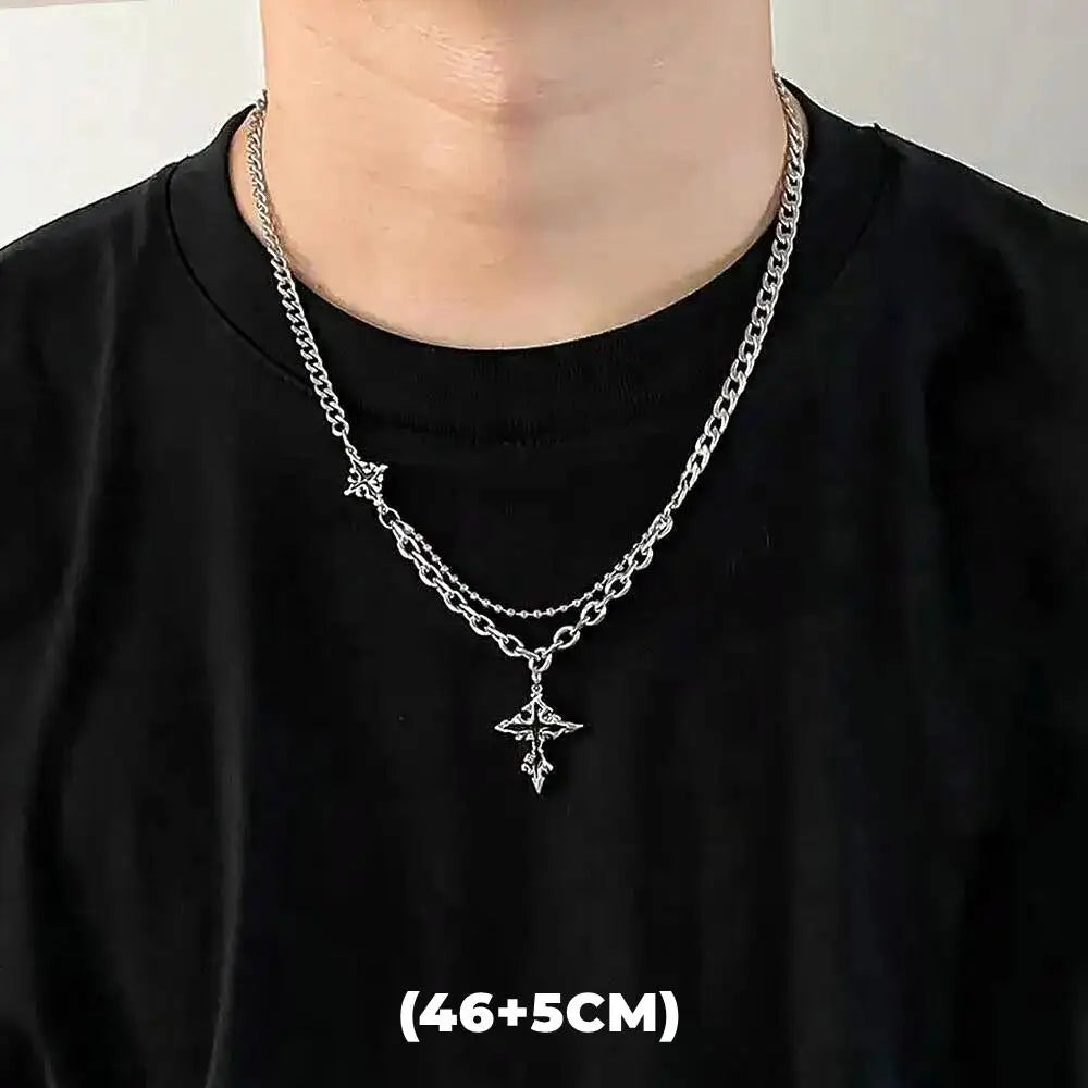 Zircon Double Layer Necklace For Men Women Trend Charm Titanium Steel Pendant Chain Unisex Jewelry