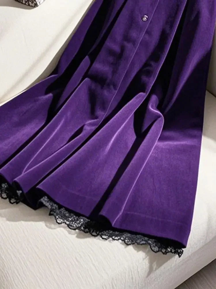 Lace Velvet  Vintage  Long Skirt