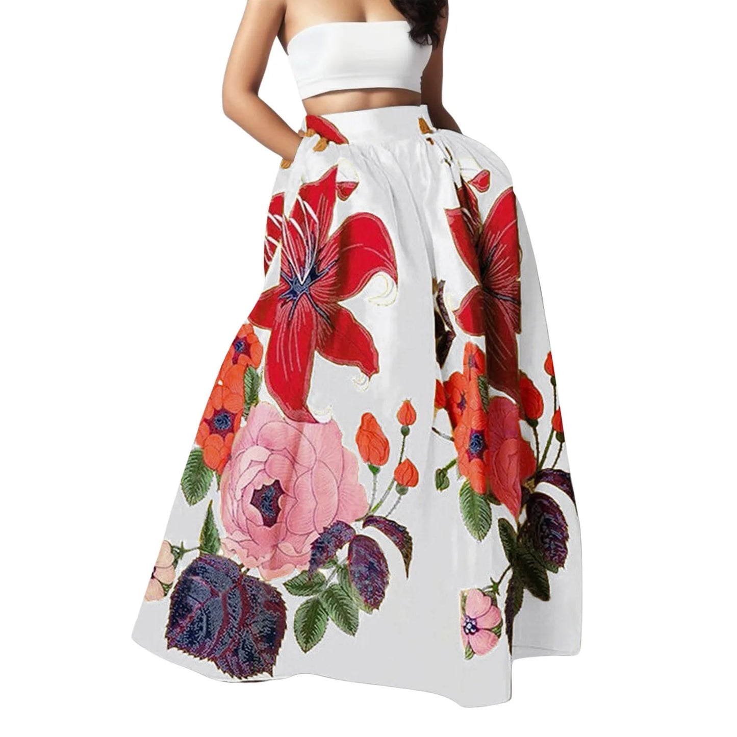 Bohemian Women Long Skirt Large Swing High Waist Floral Printing A-Line Skirt Women