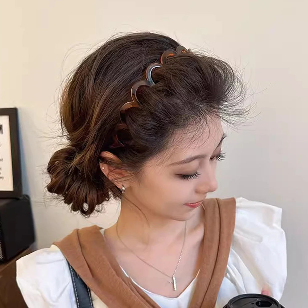 Women Hair Comb Non-Slip Headband Plastic U Shape Hair Hoops Fixed Teeth Fluffy Top Hair Bands Headwear Hair Accessories