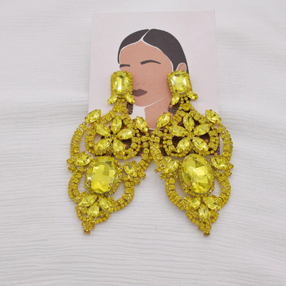 Rhinestone Flower Earrings  Trending Luxury  Accessories Statement Dangle Earrings Large Jewelry