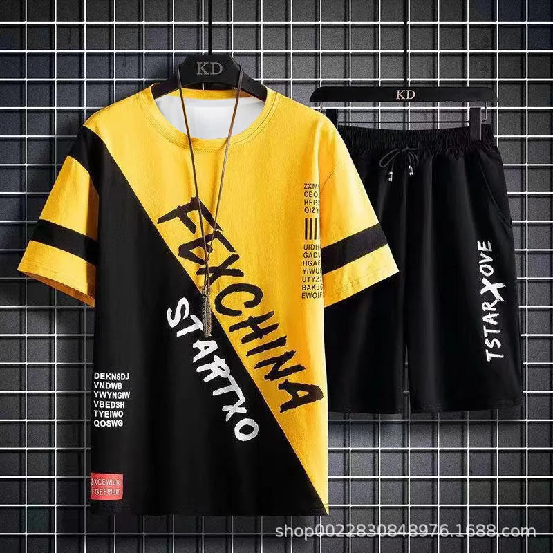 Men's Sets Summer Fashion T Shirts Casual Polyester Gradient Shorts Set Men's Sporty Two-piece Outfit Basketball Tracksuits