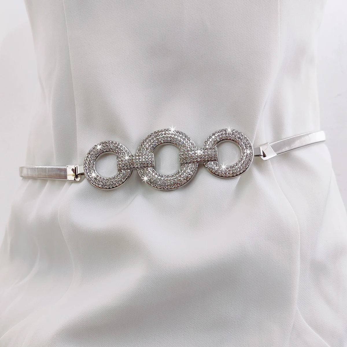 Fashion Elastic Gold Chain Belt Rhinestone Designer Belts For Women High Quality Luxury Brand Stretch Waistband