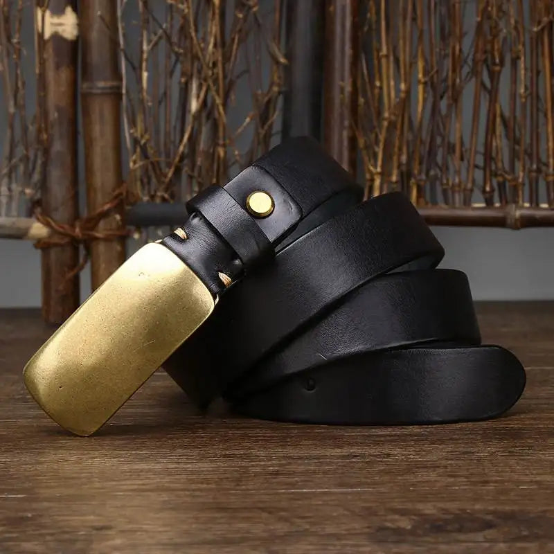 Brass retro tanned leather belt