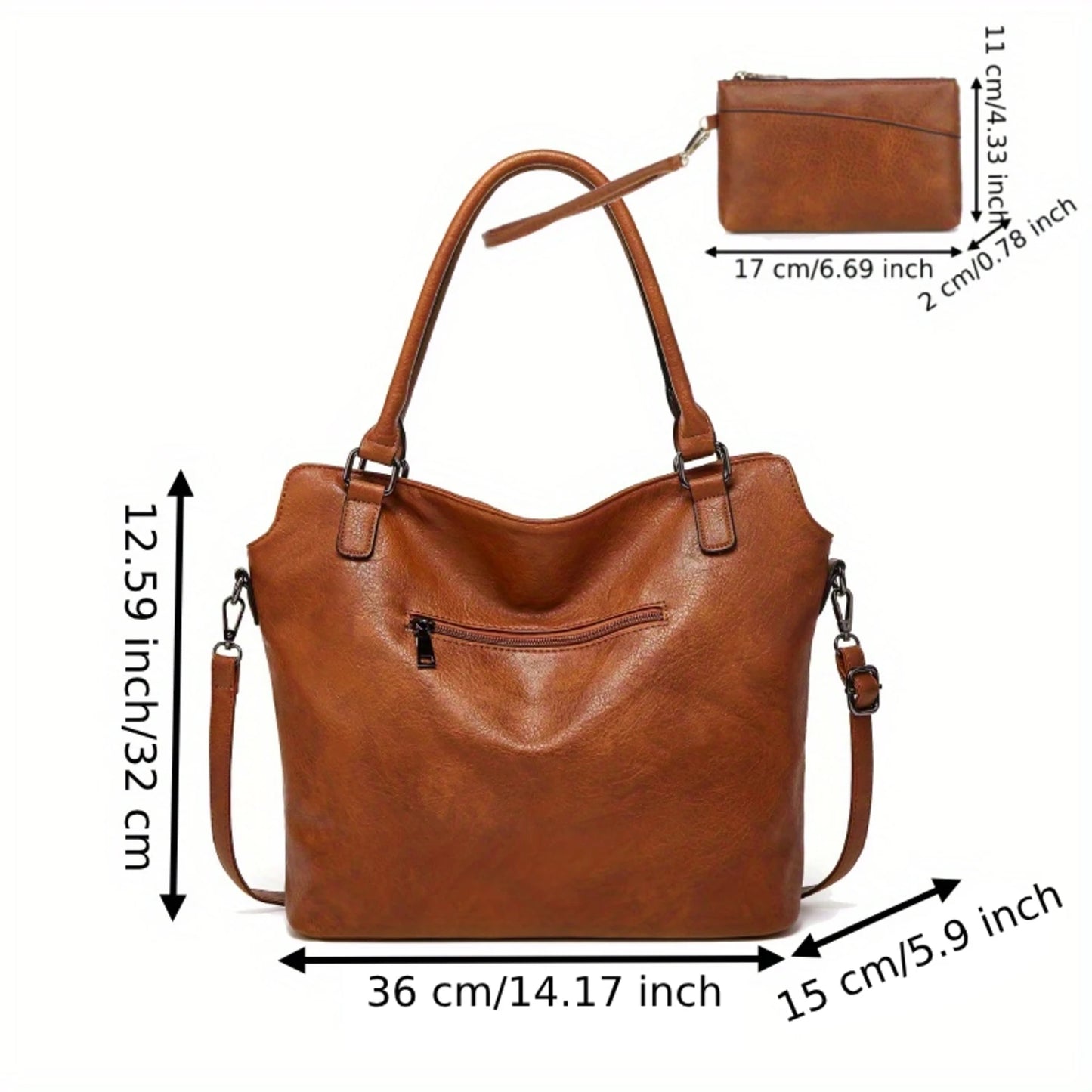 2PC Set Purses Tote Bag For Women, Handbags PU Leather Large Shoulder Bag, Cow Pattern Work Bags With Multi-Pockets, Designer