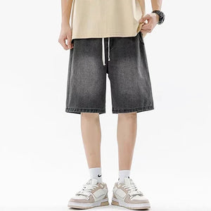 Casual Denim Shorts Comfortable Elastic Waist Straight Leg New Soft Short Pants Light Blue Loose Baggy Wide Leg Jeans