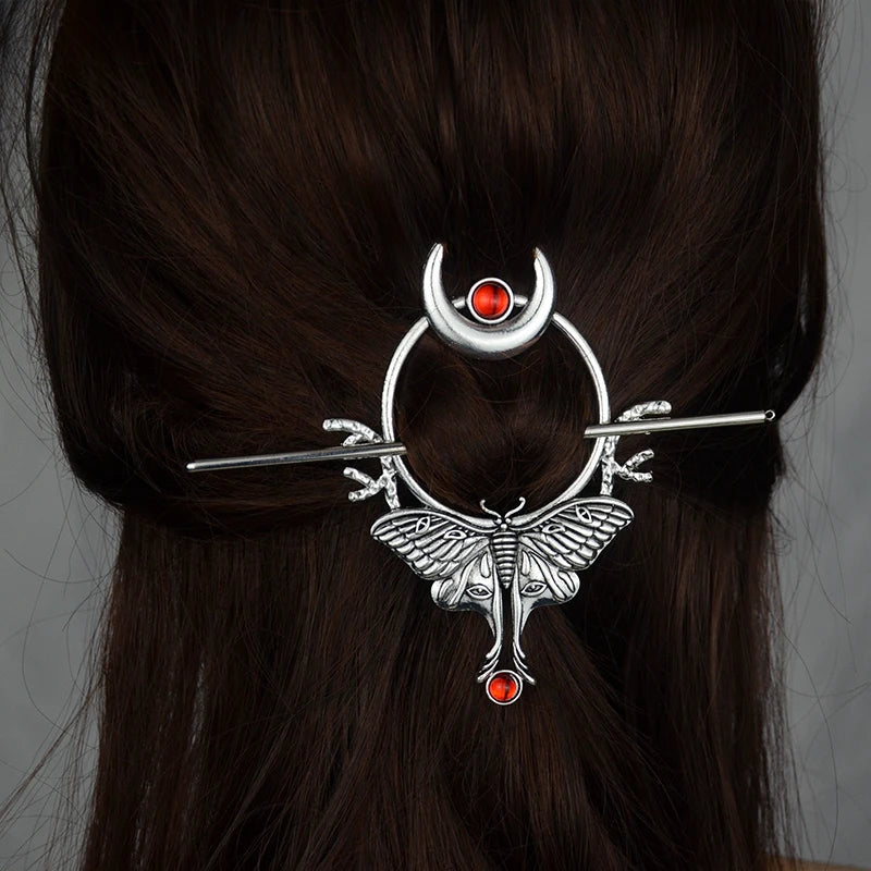 Woodland Goddess Crescent Moon Dragonfly Hair stick Fairy Moon Dragonfly Insect Hair Barrette Hairclip For women