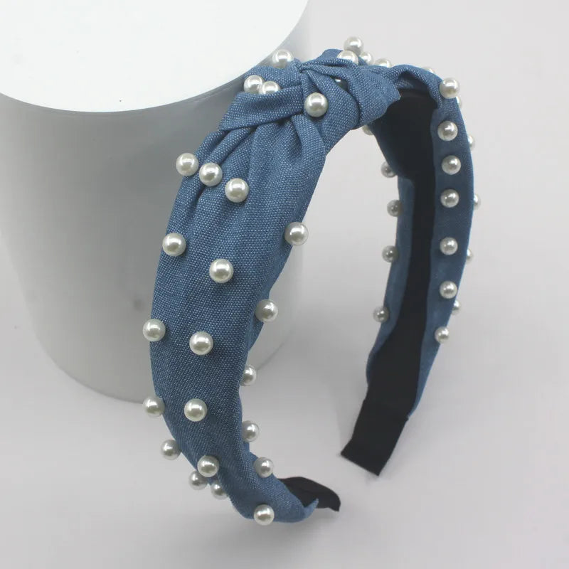 1/3pcs Knotted Print Denim Cloth Headband for Women Girls Face Wash Hair Hoop Simple Denim Headpiece