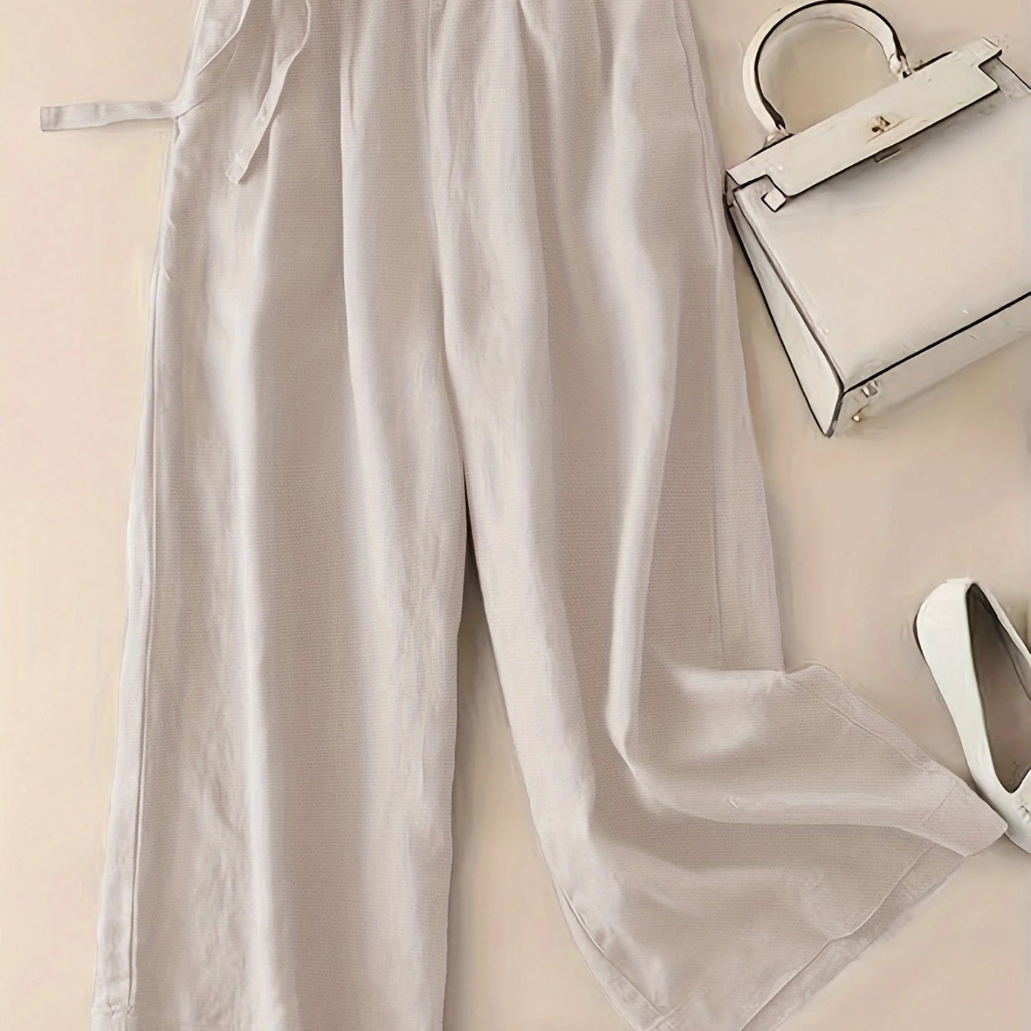 Solid Elastic Waist Pants, Casual Wide Leg Women's Summer Clothing