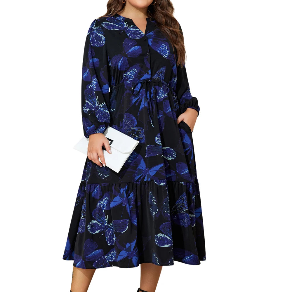 Plus Size Long Sleeve Dress for Women Solid  Casual Shirt Large Dress