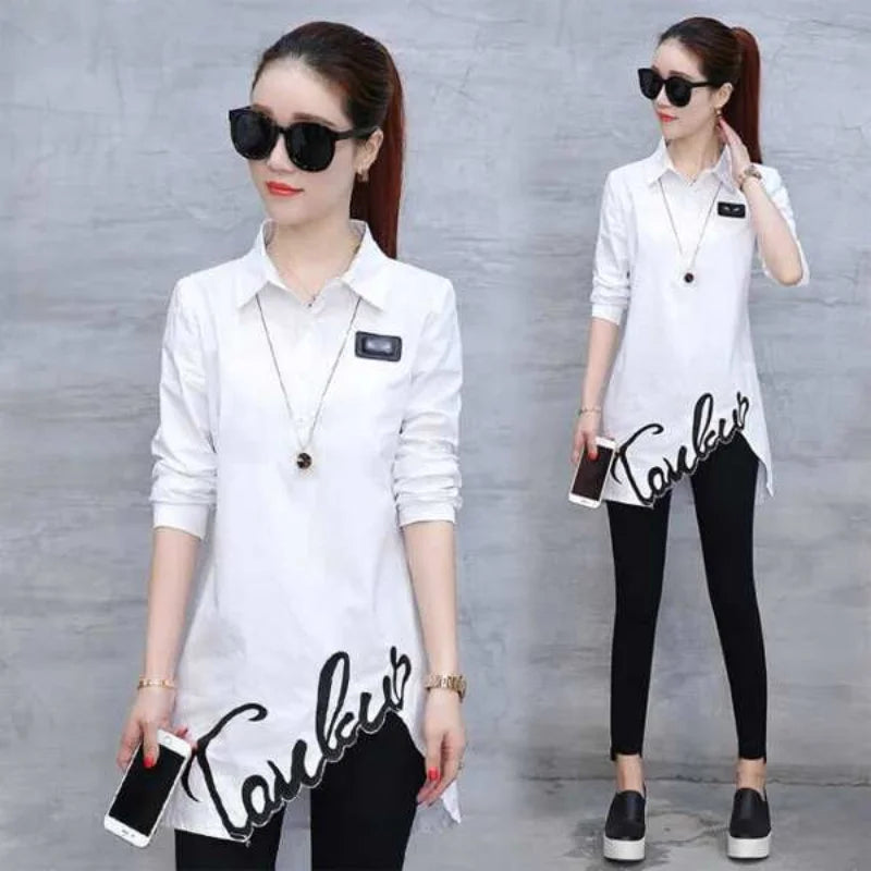 Fashion Embroidery Asymmetrical Blouse