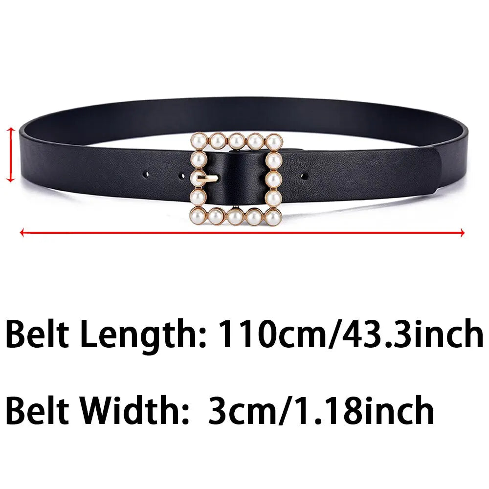 Women's Belt Fashion Pearl Buckle Belt Trend Versatile Jeans Belt PU Leather Belt Street Trend Belt