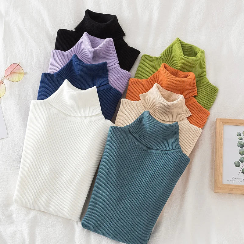 Women's Turtleneck Sweater Knitted Soft Pullovers cashmere Jumpers Basic Solid Soft Sweaters Women Autumn Winter Casual Top