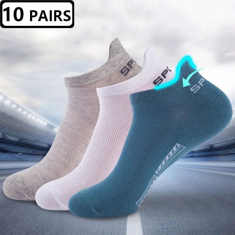 20pcs=10 Pairs Summer Autumn Men Cotton Socks Sport Breathable Ankle Socks Quality Mesh Casual Athletic Thin Cut Short