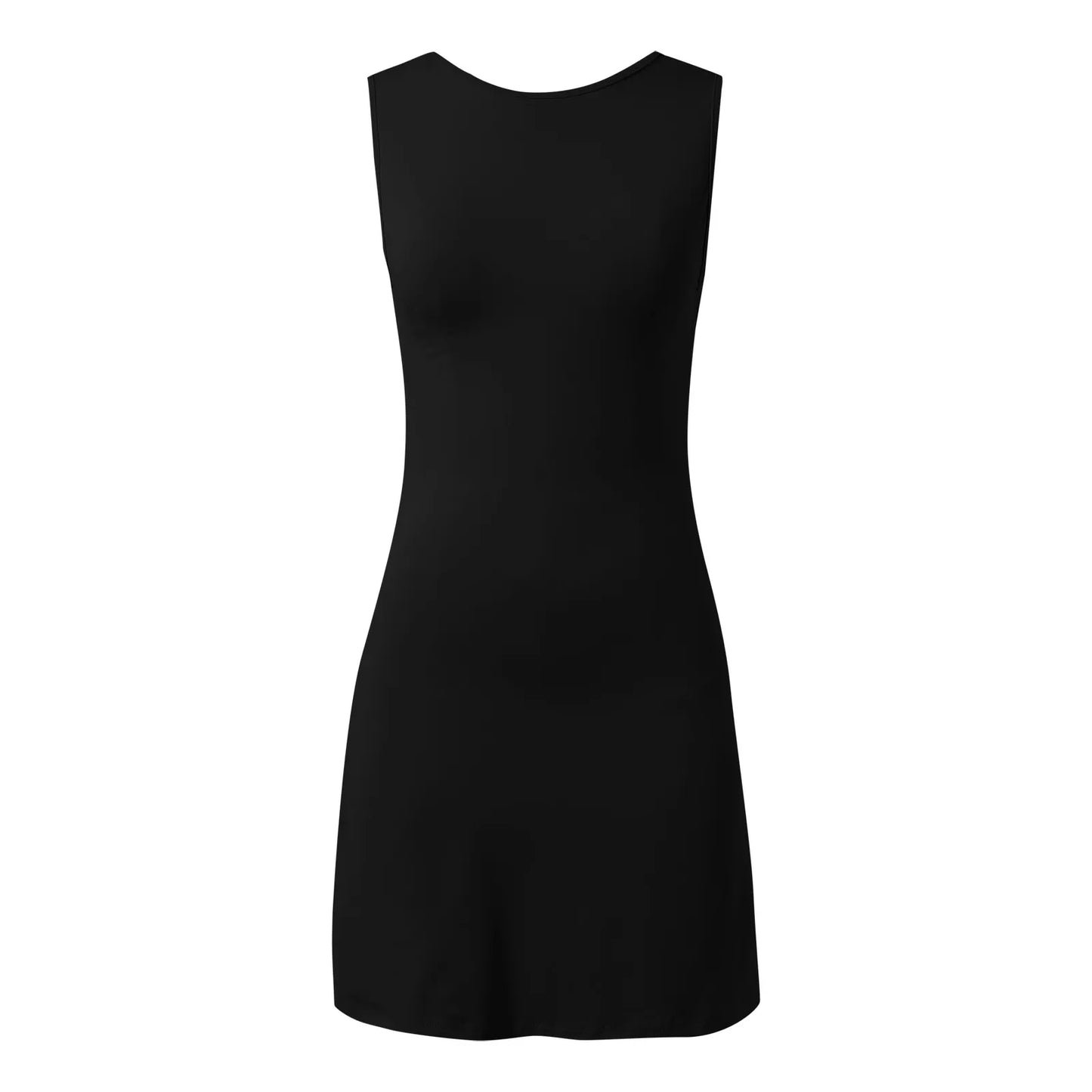 Backless Women’s Sexy Tunic Dress Crew Neck Solid Color Sleeveless Stretchy Slim Fit Mini Tank Dress