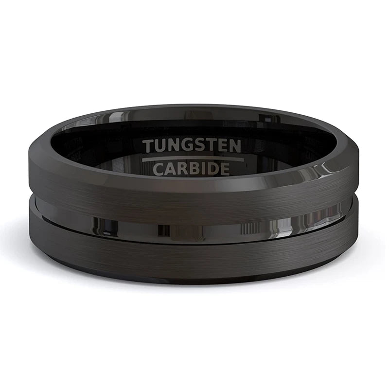8mm Men Rings Jewelry Black Groove Matte Stainless Steel Wedding Rings Jewelry