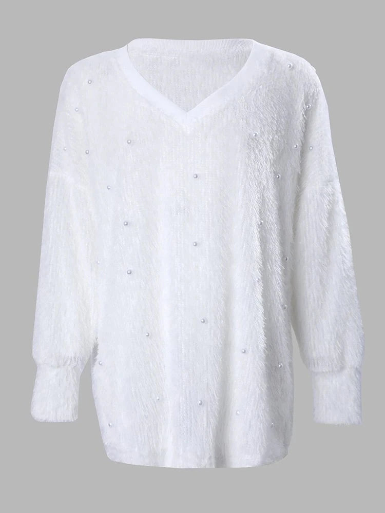 Women's Pullover Sweater Jumper Ribbed Knit Oversized Solid Color V Neck Stylish Casual Outdoor Daily Fall Winter