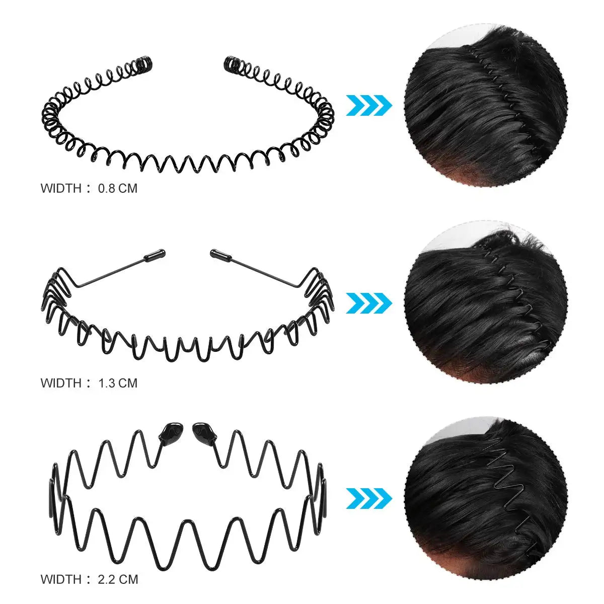 Unisex Black Elastic Non Slip Simple Metal Headbands For Women Wavy Hairband Spring Hair Hoop Fashion Hair Accessories