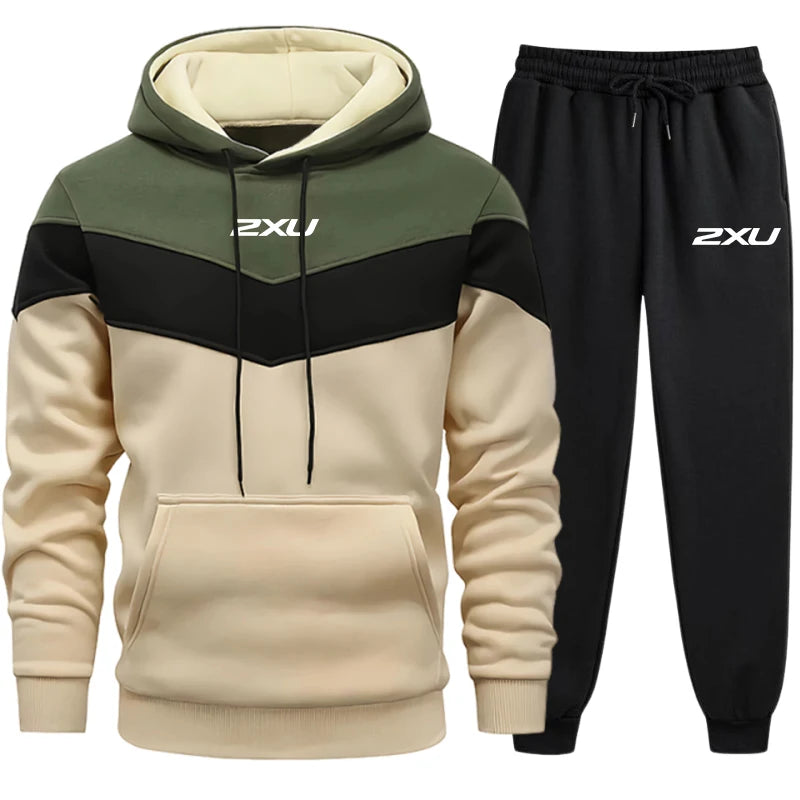 Men's Casual Tracksuit Hooded Sweatshirts Black Sweatpants Urban Fashion Sportswear Male Home Outdoor Outfits