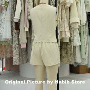 Women Elegant Solid Waistcoat Shorts Set Sleeveless Vest Top High Waist Slim Shorts Lady Office Casual 2 Pieces Set