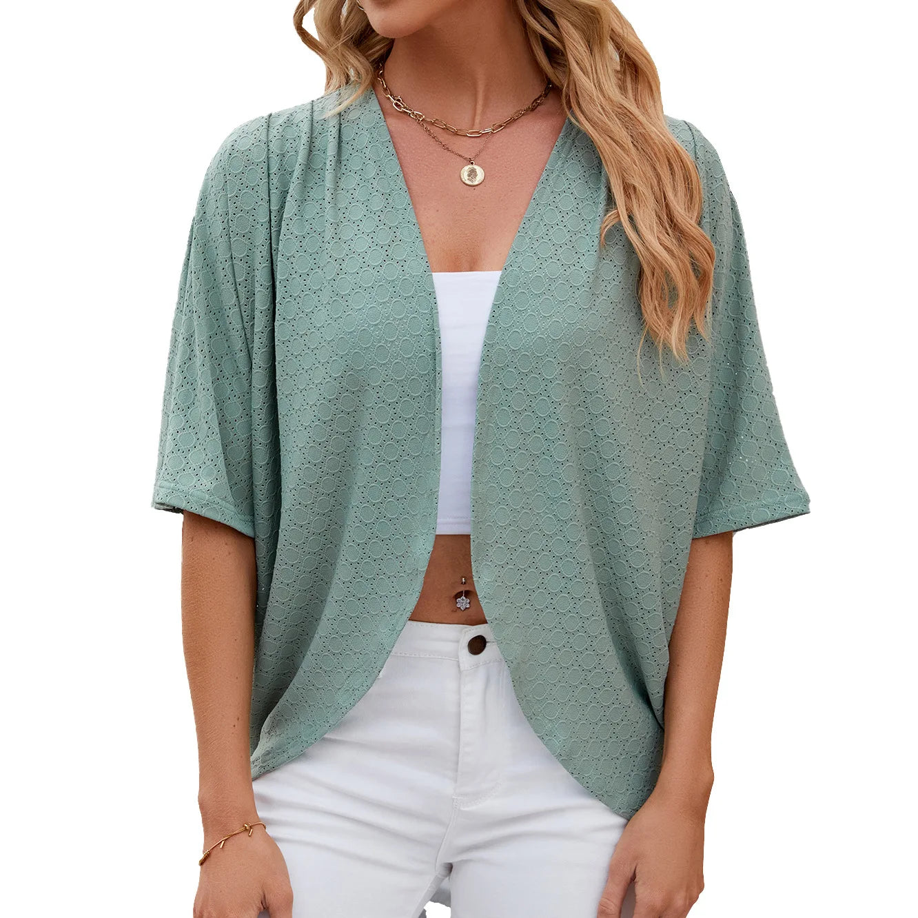 Elegant Women's Mid Sleeve Casual Loose Cardigan Fashion Ladies Outwear Women's Sunscreen Shirts Boho Tops