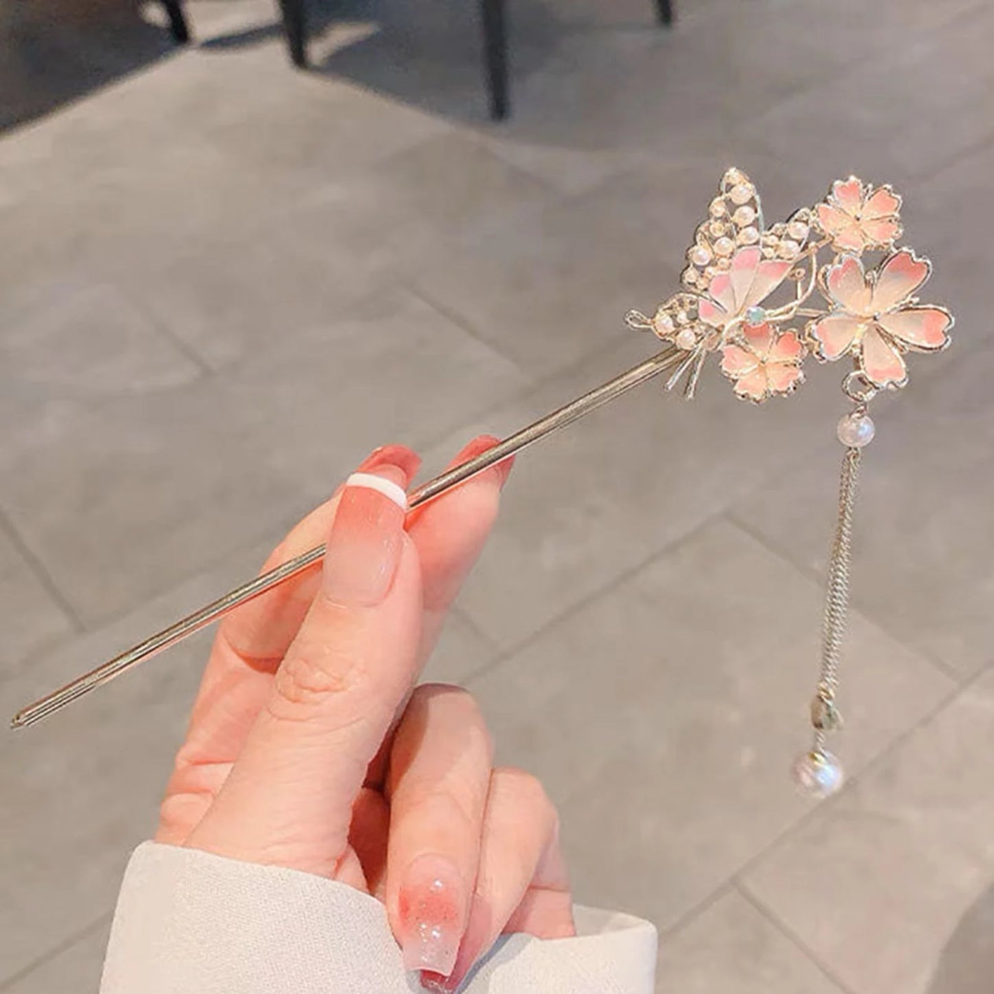 Modern Hair Stick Ink Flower Metal Tassel Hairpin Forks For Women  Beads Fringe Hair Clasp