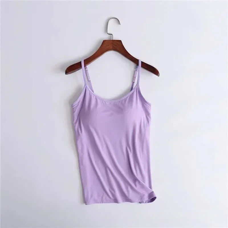 Sexy Women Tops Solid Padded Bra Spaghetti Camisole Top Women Vest Women Camisole with Built in Bra Cami Top Vest Tank Top