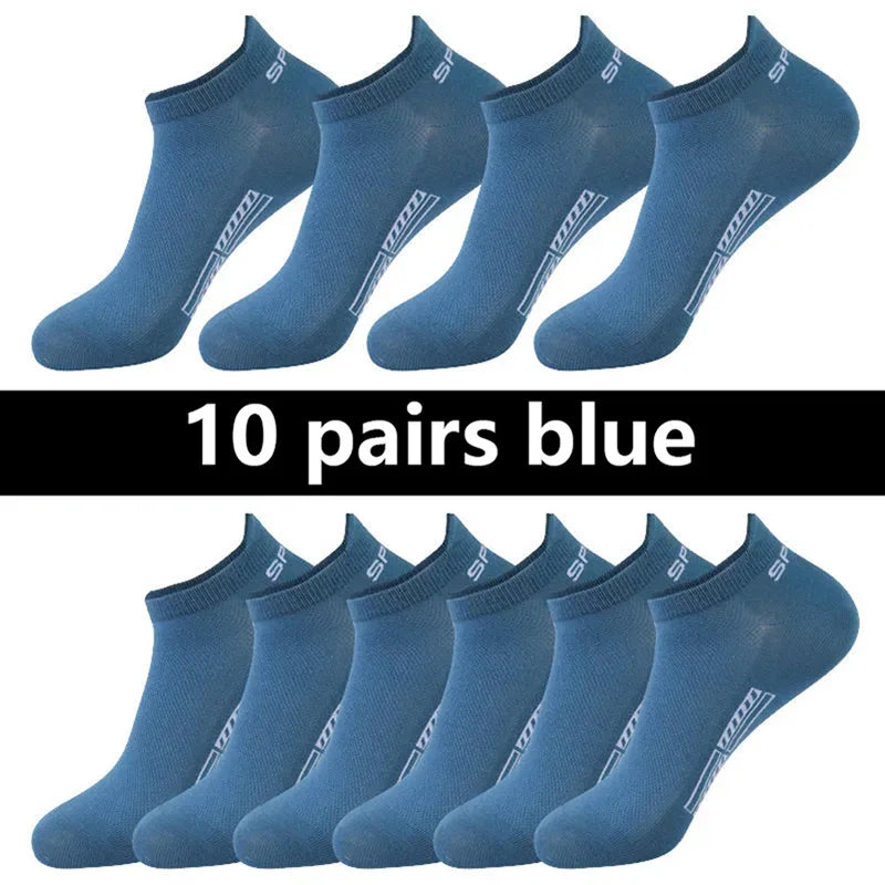 20pcs=10 Pairs Summer Autumn Men Cotton Socks Sport Breathable Ankle Socks Quality Mesh Casual Athletic Thin Cut Short