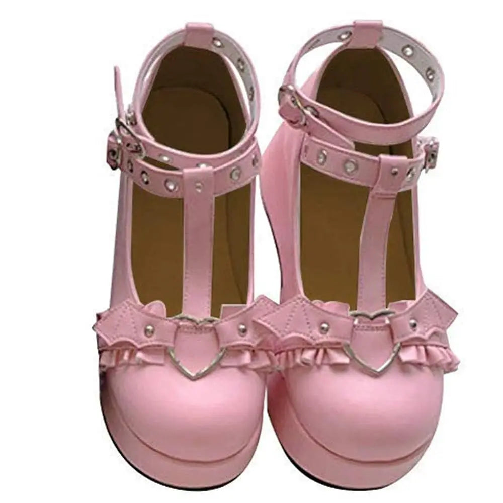 Gothic Round Toe Chunky Heel Mary Jane Cute Heart