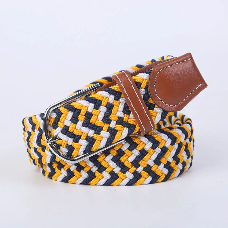Casual Knitted Pin Buckle Belt Woven Canvas Elastic Expandable Braided Stretch Belts Women Jeans