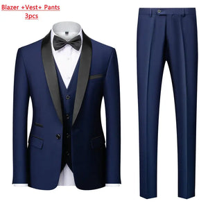Men's Casual Business Have Smoking Suit High End Brand Boutique Fashion Blazer Vest Pants Groom Wedding Dress Party Suit