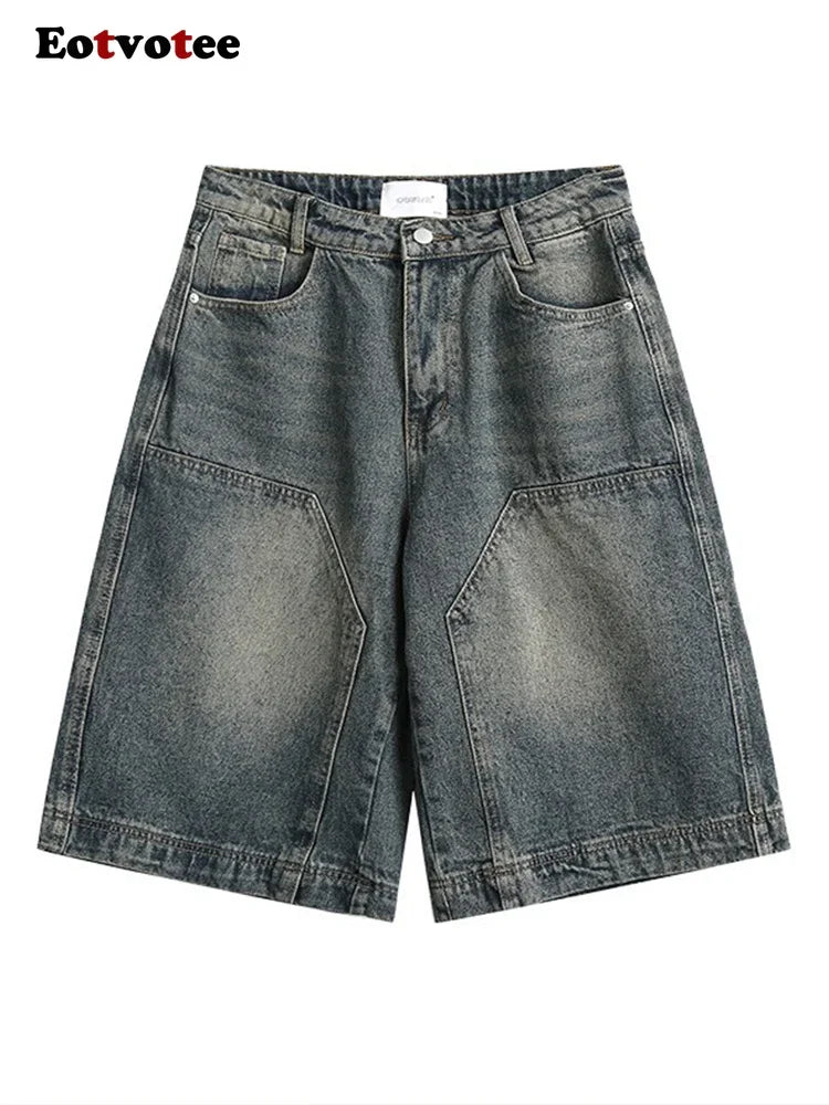 Fashion Vintage Jeans for Women Casual Blue Loose Button Fly Shorts  Straight Pants