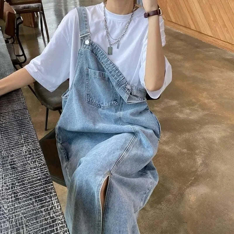 Denim Overall Dress Women Sleeveless Jeans Dresses Fashion Female Solid Slip Casual Loose  Strap Dresses