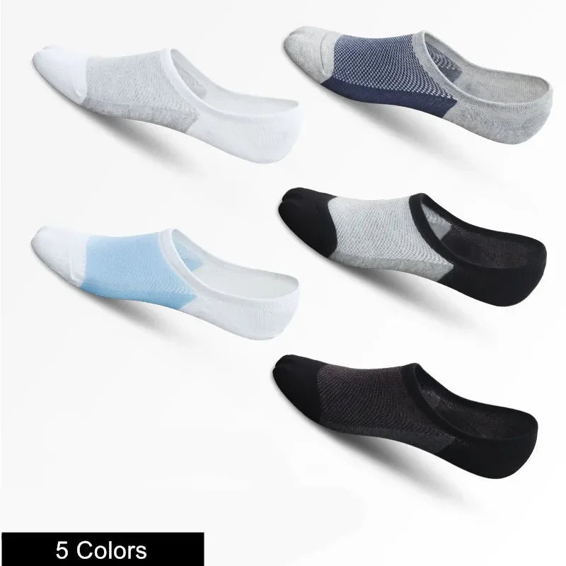 5 Pairs/pack Man Style Mesh Breathable Short Socks Male Sweat-absorbent Silicone Cotton Socks Men's Invisible Socks