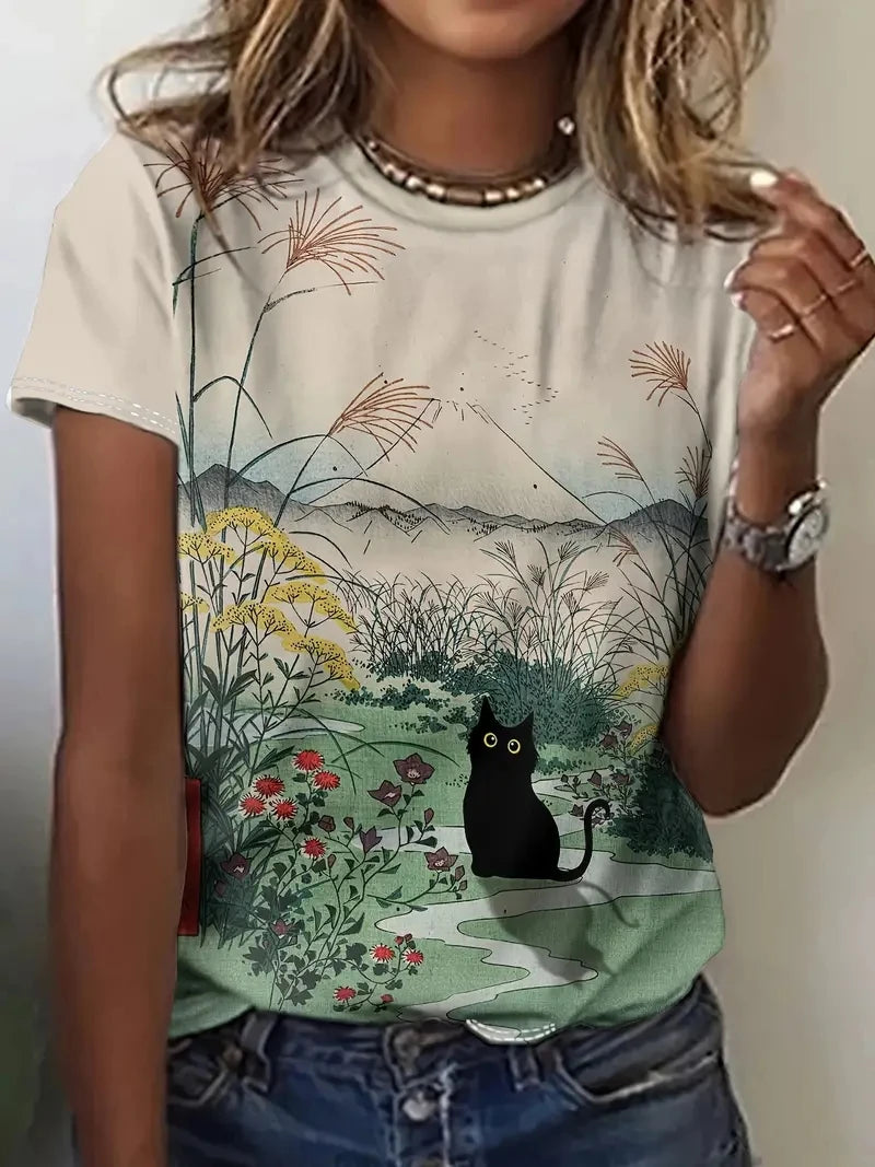 Print Tees Casual Street Tops Woman Clothing Short Sleeve Women's T-Shirt Chic