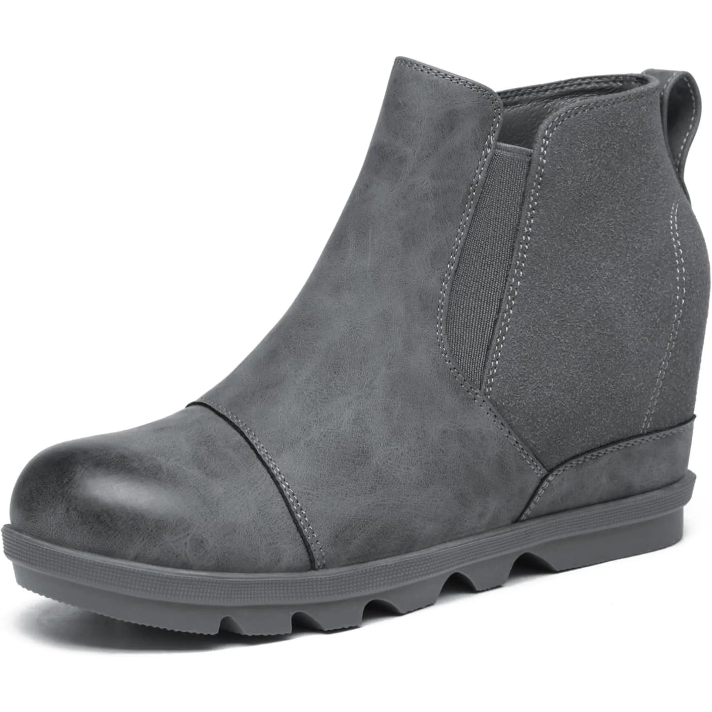 Wedge Ankle Boots Comfort Slip-On Waterproof Leather