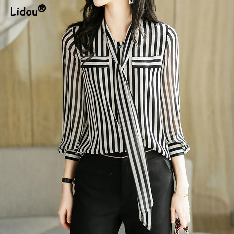 Striped Printing fashion blouse Long Sleeve