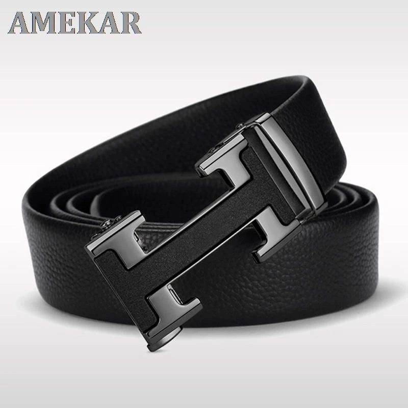 Luxury Vintage H Automatic Buckle Belt High Quality Alloy Designer Buckle Genuine Real Leather