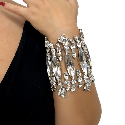Crystal Exaggerated Cuff Bangle  Hollow Wrap Wrist Rhinestone Open Bracelet