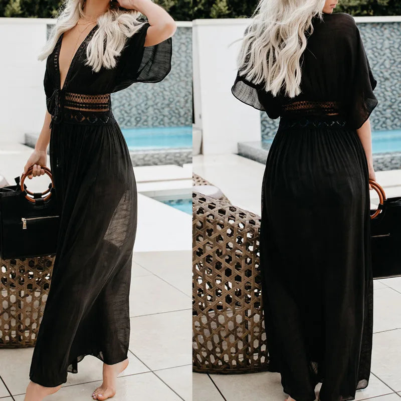 Beach Dress  Solid  Lace Beachwear  Knitted Beach Cover Up