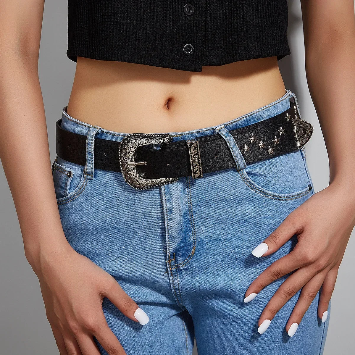 Vintage Star Rivet Belt Metal Buckle Gothic Pu