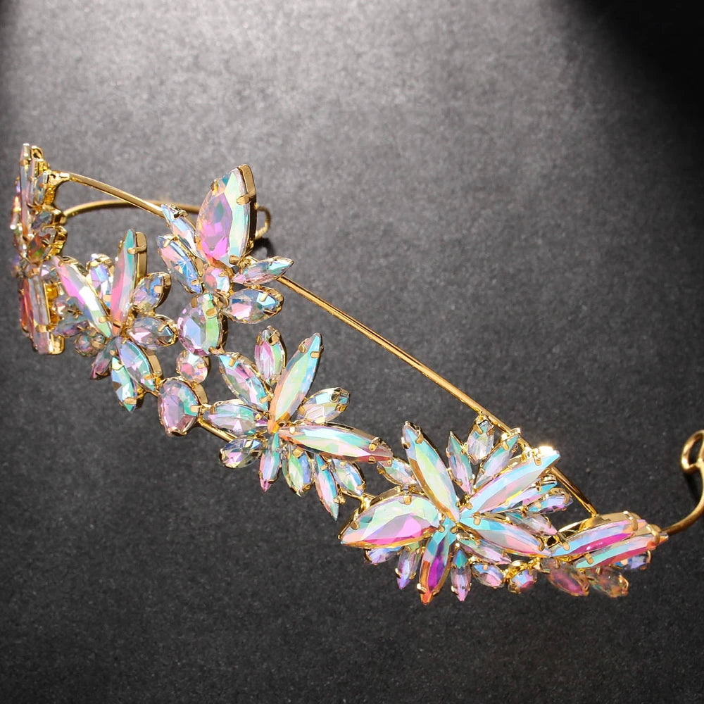 Exaggerated Crystal Forehead Tiaras Hair Accessories Colorful Rhinestone Headband