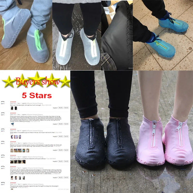 Waterproof Zipper Silicone Shoe Cover Rain Boots Unisex Outdoor Solid Non-Slip Wear-Resistant Reusable Shoe Cover