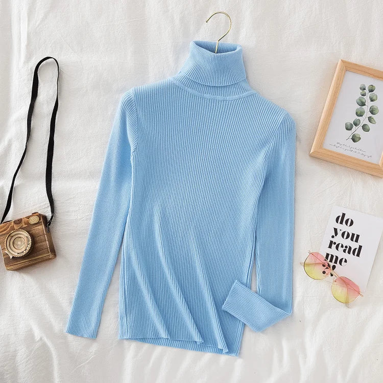 Women's Turtleneck Sweater Knitted Soft Pullovers cashmere Jumpers Basic Solid Soft Sweaters Women Autumn Winter Casual Top