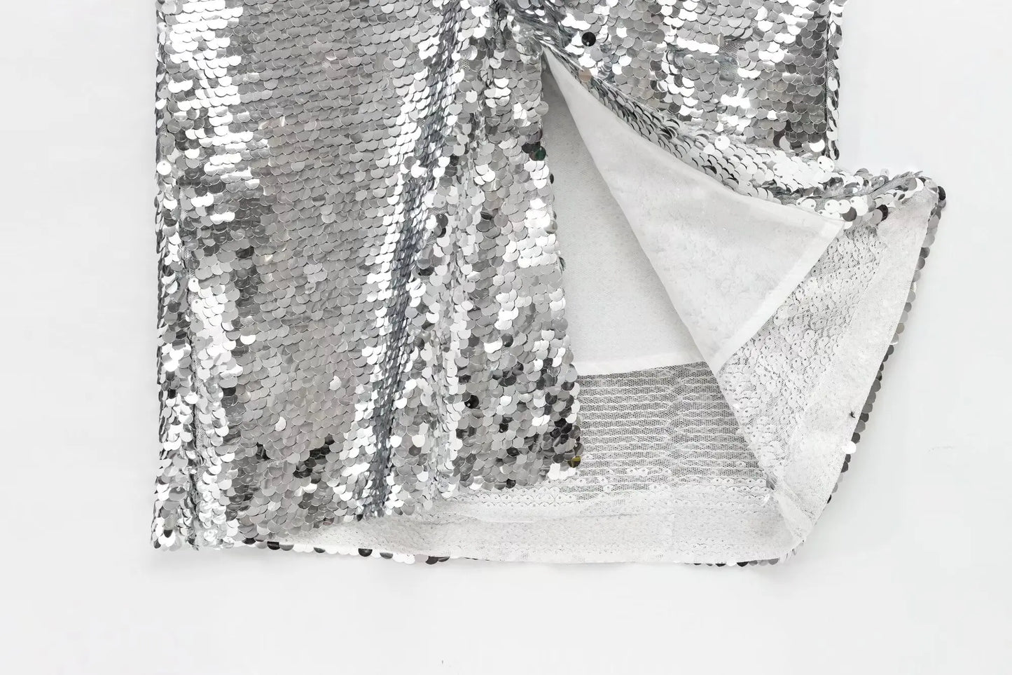 Sequined Midi Skirt Silver Color Hip Wrap Slim