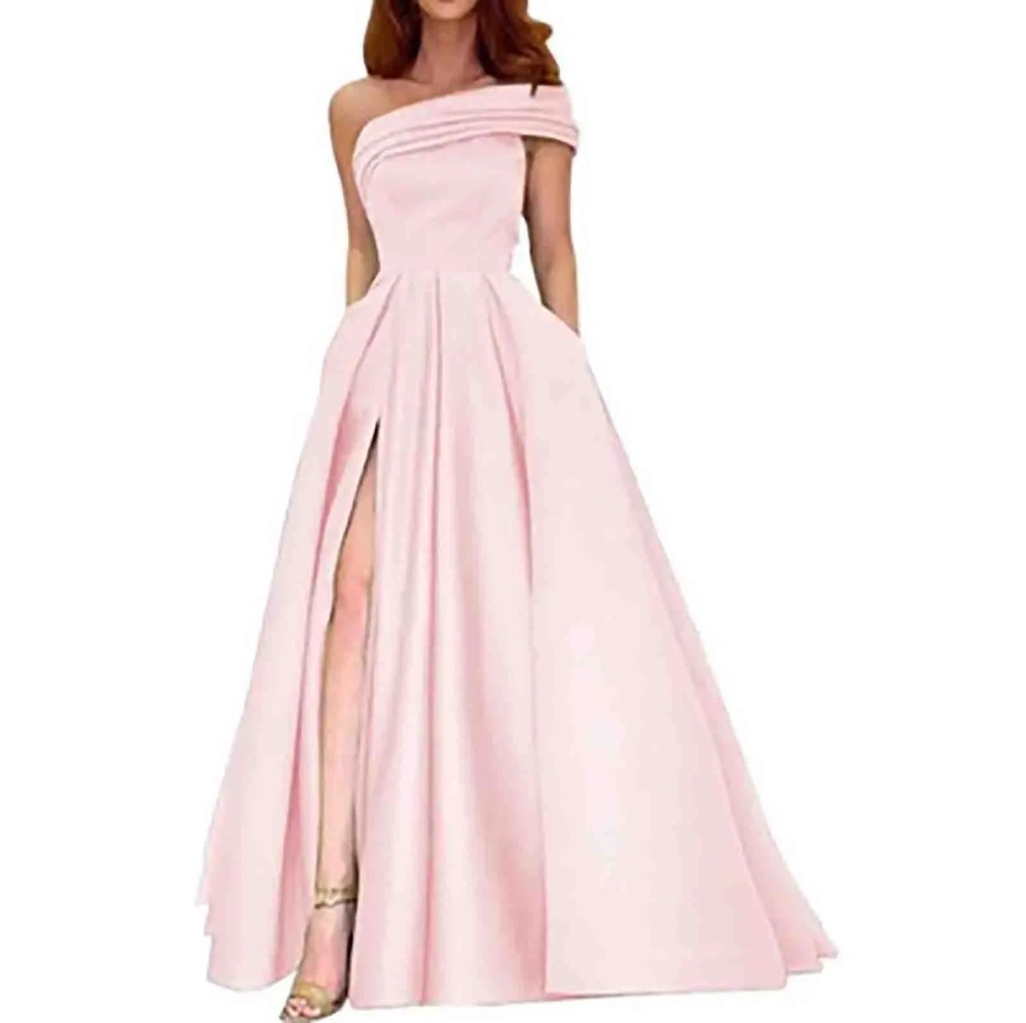 Sexy Strapless Satin Evening Dress for Women Luxury and Elegant One-shoulder Dress High Slits